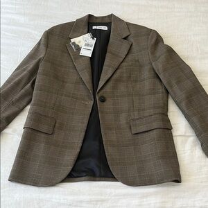 Mango Brown Plaid Blazer